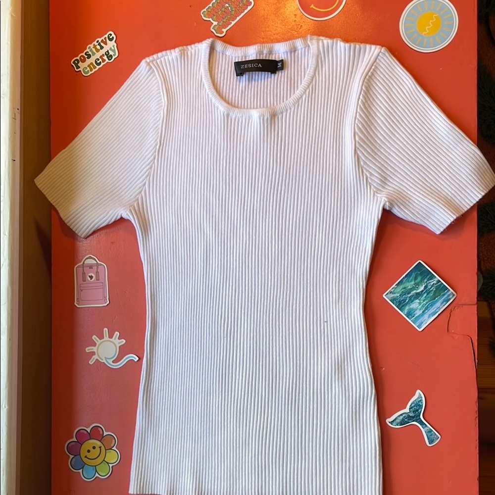 Jessica Cream Ribbed Fitted Tee